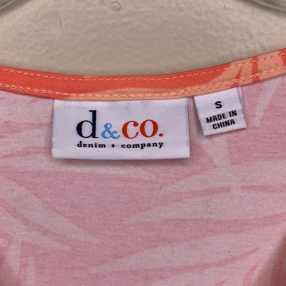 D & Co. Dress Coral Palm Tree Print Sleeveless Cotton Spandex V Neck MIDI Small - Picture 7 of 10